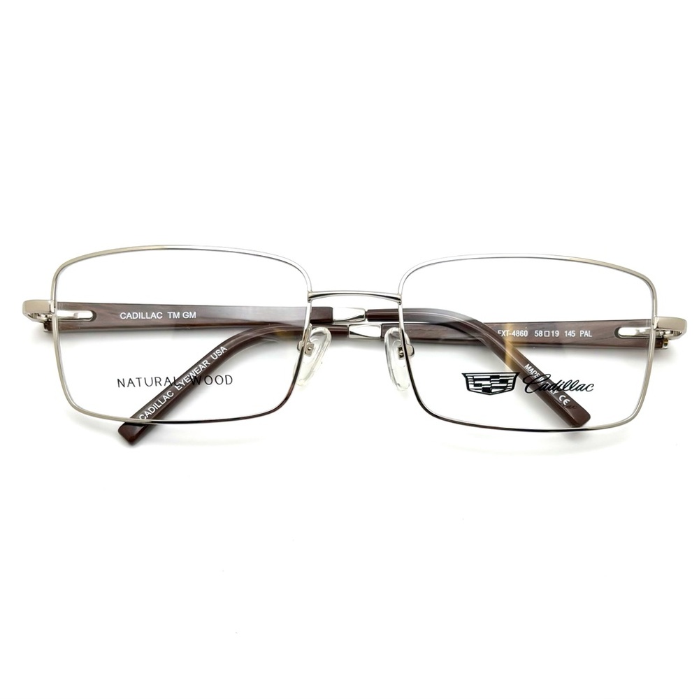Large Men’s Eyeglasses frame Cadillac Metal Front Wood Temples Extra Wide